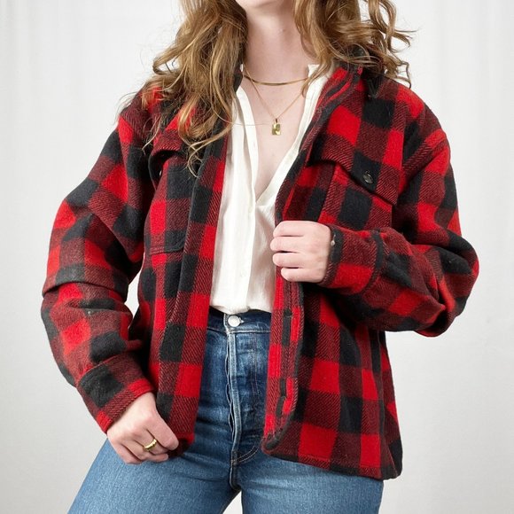 Vintage Lumberjack Plaid Wool Oversized Shacket Shirt Jacket Coat Buffalo Check - Picture 7 of 7